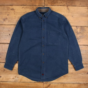 Woolrich Flannel Shirt M Mens Button Cotton Outdoor Heavyweight Blue