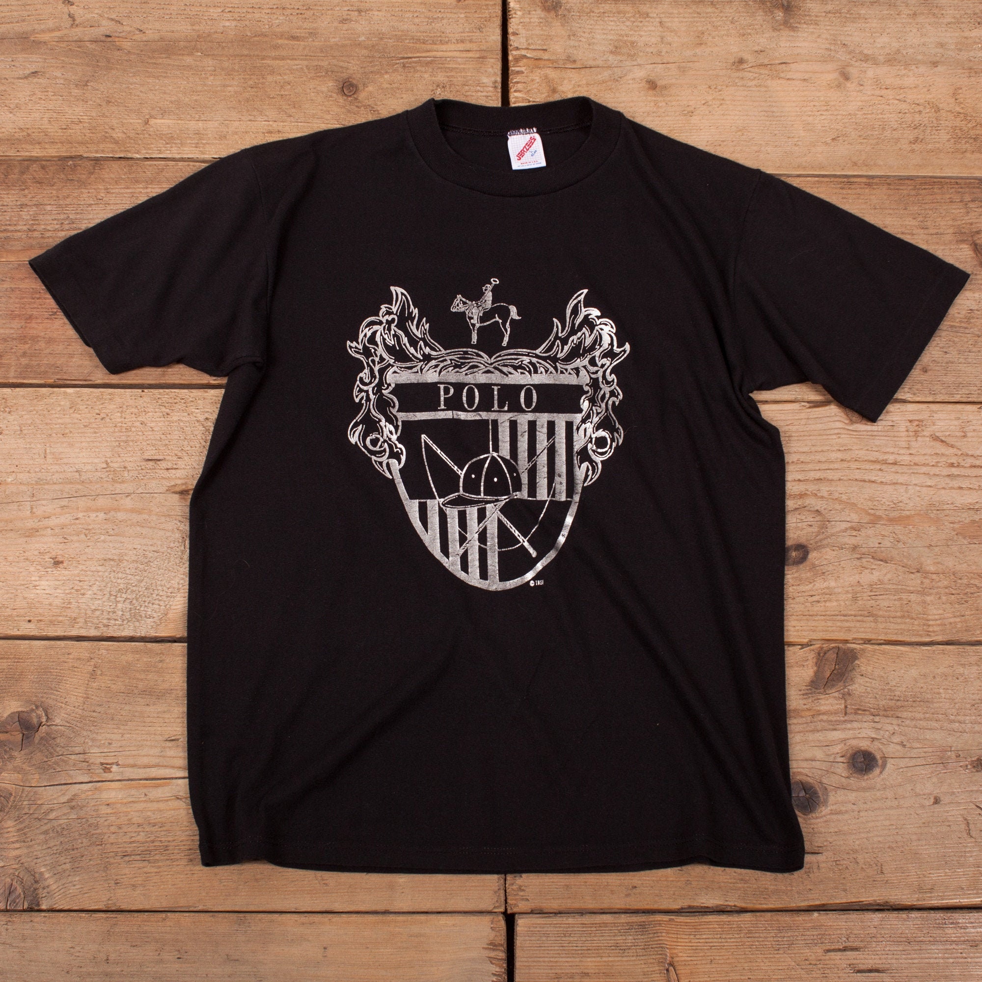 Image of Men's Vintage 90S Polo Black Single Stitch Jerzeez T-Shirt L 42" R17513