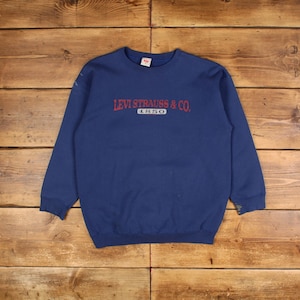 Vintage Levi&#39;s Spell Out Sweatshirt XL 90s Roundneck Mens Blue