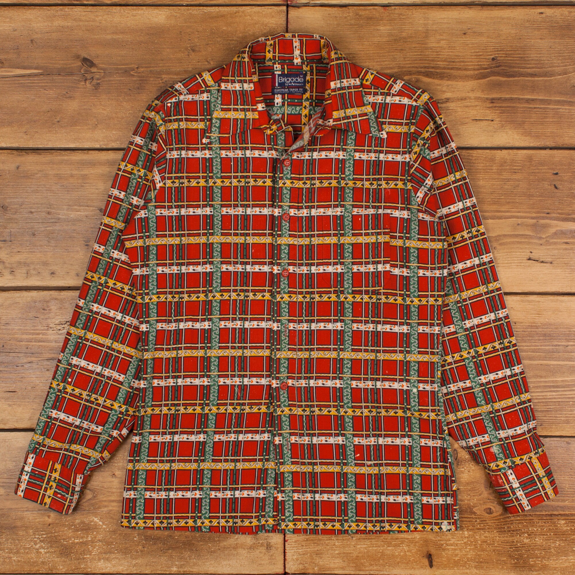 ②70s USA Arrow open collar shirt check M Amazon.com: Arrow 1851 Men's Hamilton Poplins Short Sleeve