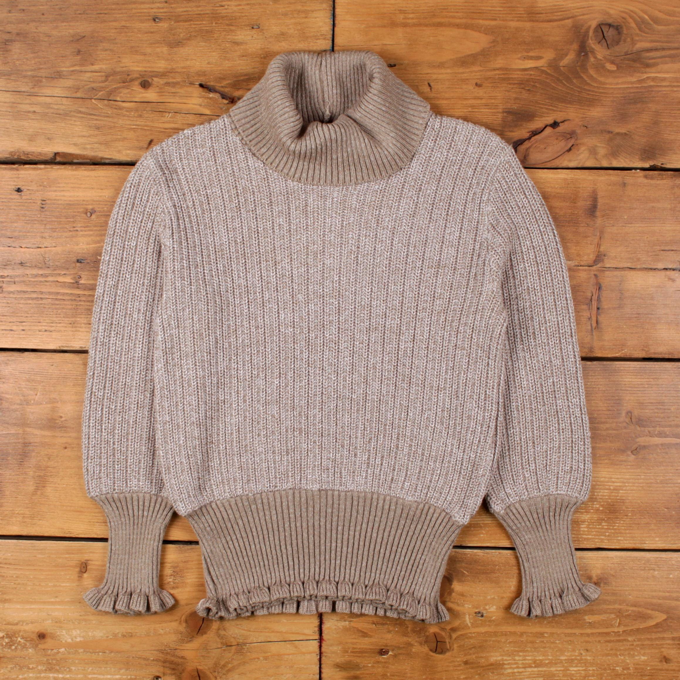 AMI, Vintage Ami Sweater Jumper S Womens 90s Acrylic Ribbed Turtleneck 6/7 Beige Knit