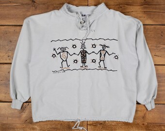 Sudadera Vintage 4fun Originals para hombre, talla M, estilo años 90, con estampado tribal y cuello alto, color gris.