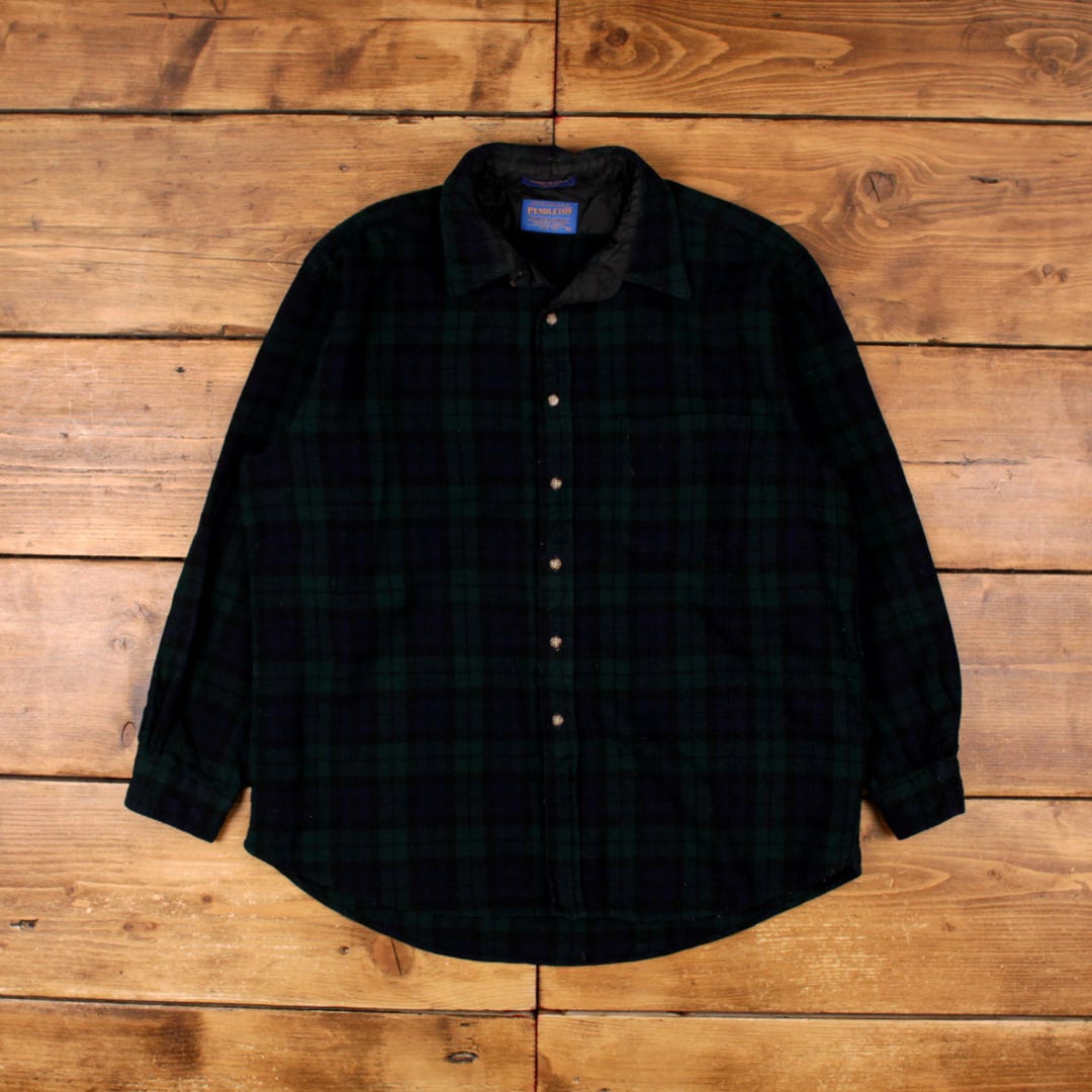 Vintage Pendleton Check Shirt Button XL USA Made Black Watch