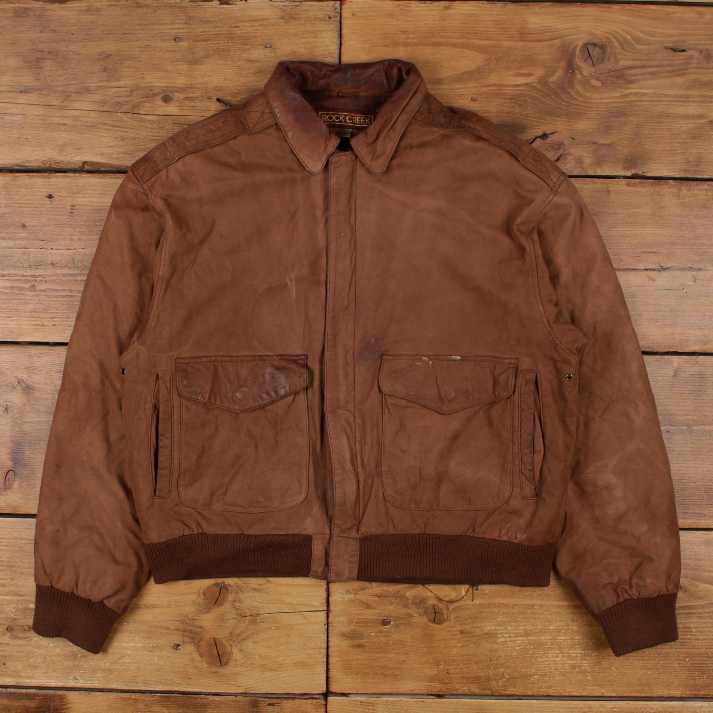 Vintage Rock Creek Leather Jacket L 90s Bomber Brown - Etsy