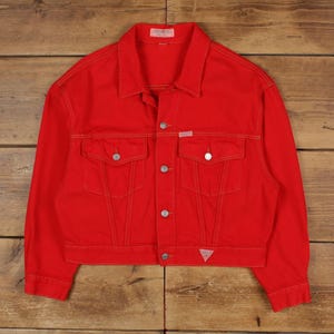 Vintage Guess Cropped Jacket L 80s USA Made Red