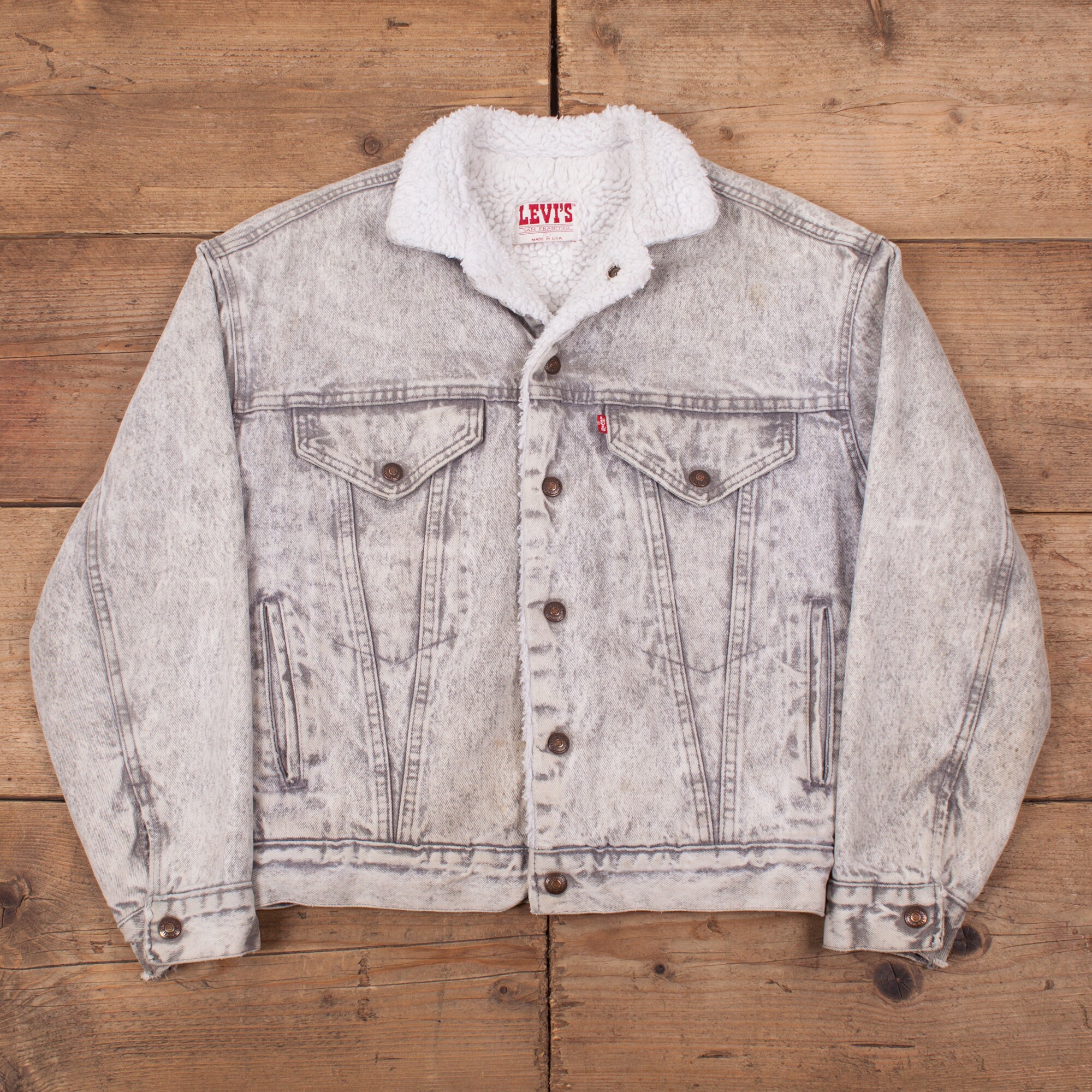 Image of Mens Vintage 80S Levis Acid Wash Denim Sherpa Trucker Jacket Usa S 36" R19127
