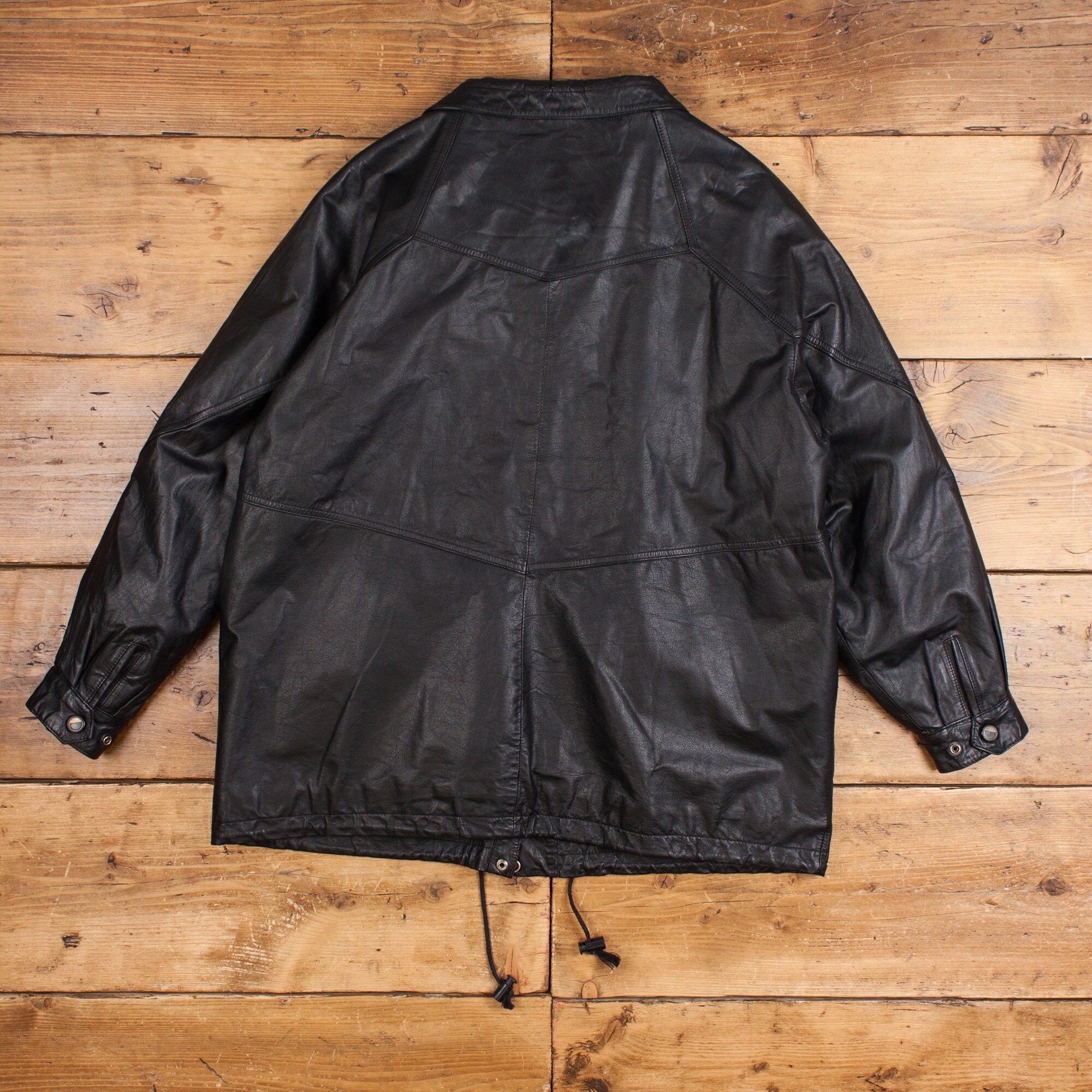 ジャケット・アウター 90s vintage black leather jacket Vintage Stephani Style Leather Jacket XL 90s Drawstring