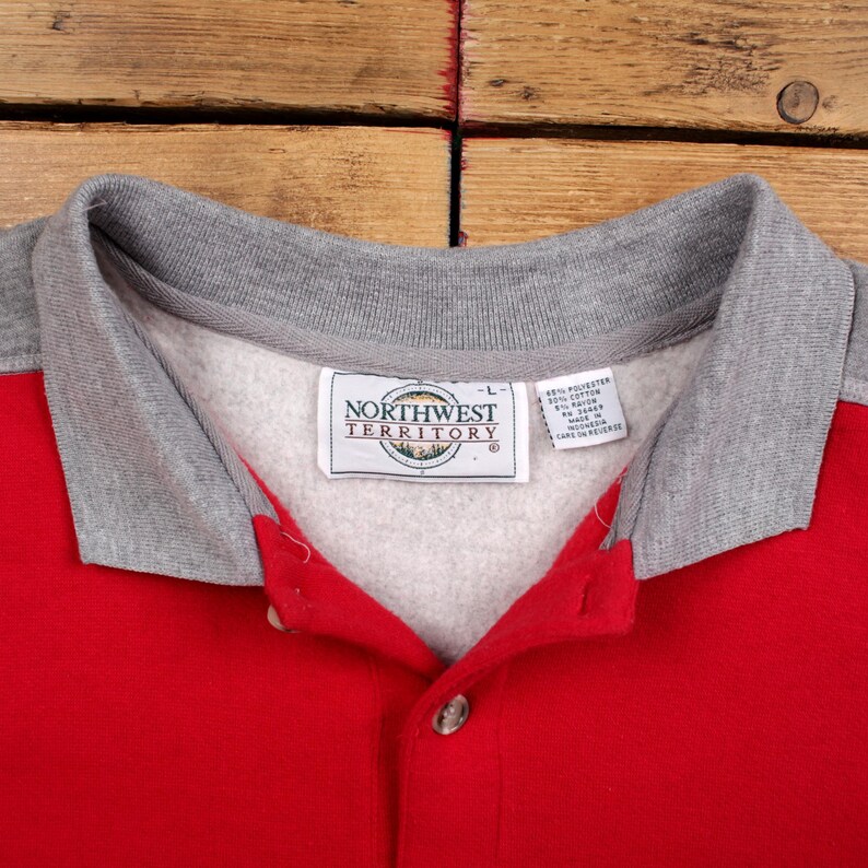 Vintage Northwest Territory Graphic Sweatshirt L Bear Collared Mens Red image 3