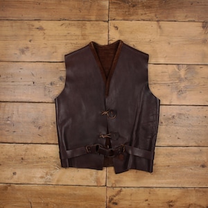 Chaleco de cuero vintage L, chaleco de traje marrón