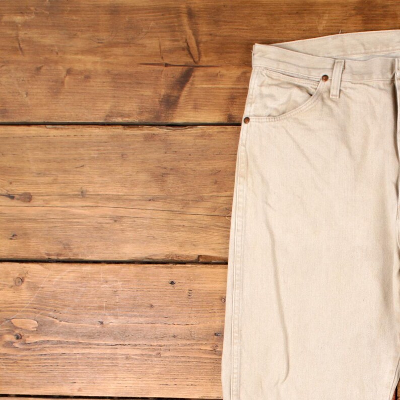 Vintage Wrangler Straight Jeans 38x34 90s Beige Zip Fly Mid Rise Denim Bild 6