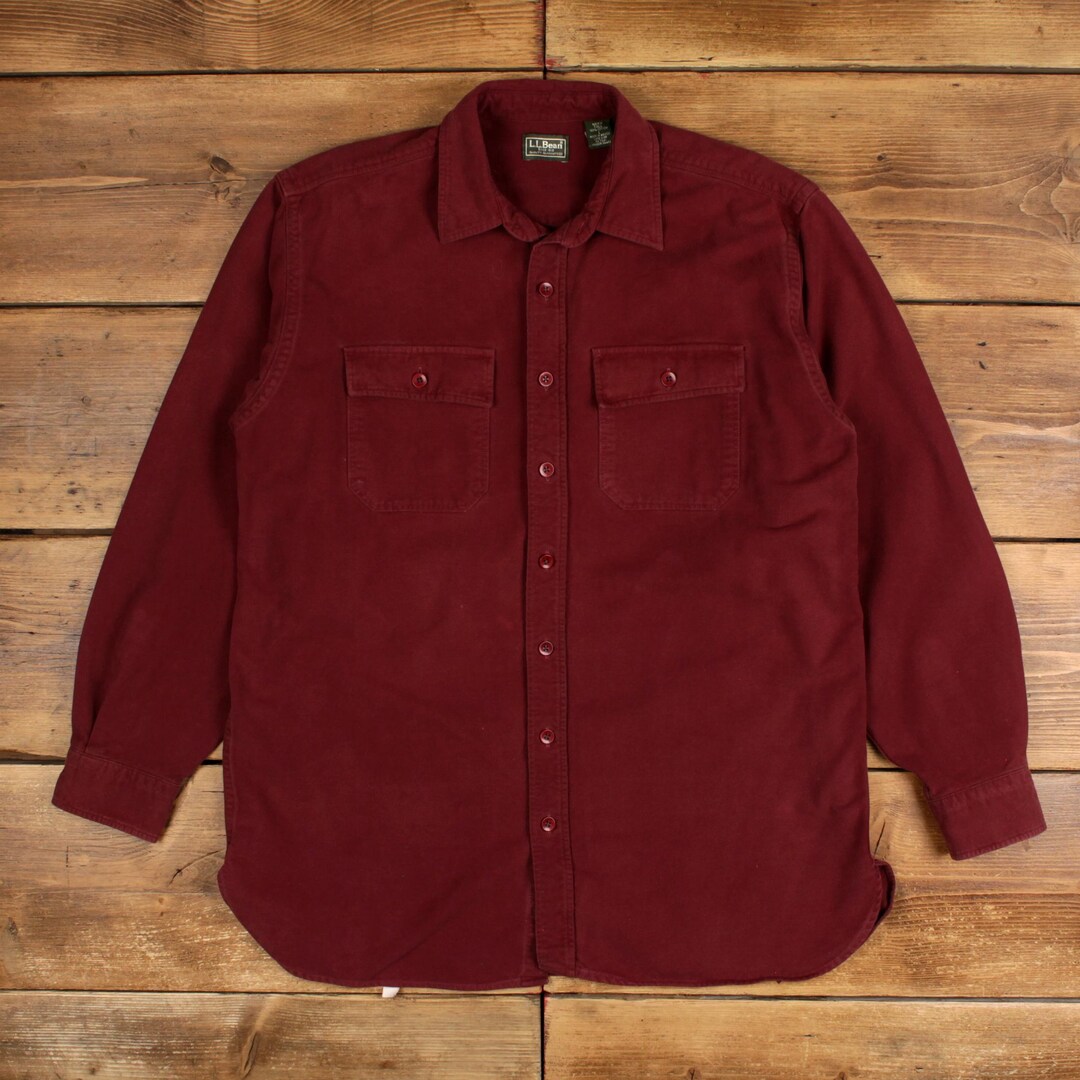 Vintage L.l.bean Chamois Shirt Button L Tall Mens Long Sleeve Red Solid ...