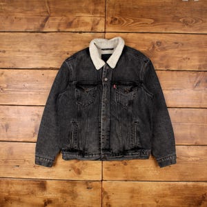 Vintage Levi&#39;s Jeansjacke L Sherpa Trucker Grau