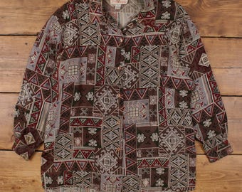 Vintage Silk Ncounter Casual Shirt Button M 90s Abstract Mens Long Sleeve