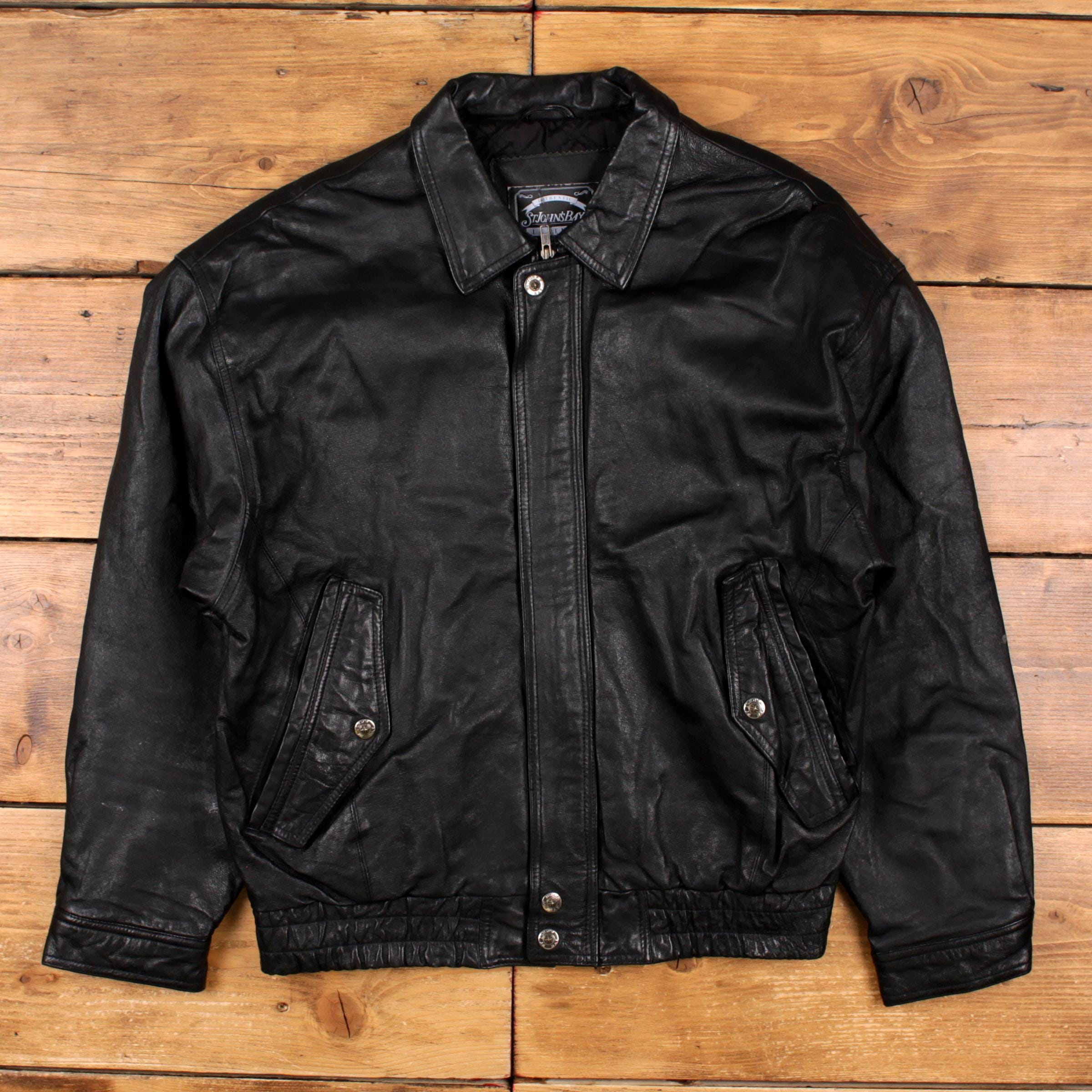 a*2様 stjohn'sbay leather bomber jkt old Vintage St. John's Bay Men's Large Black Leather Bomber