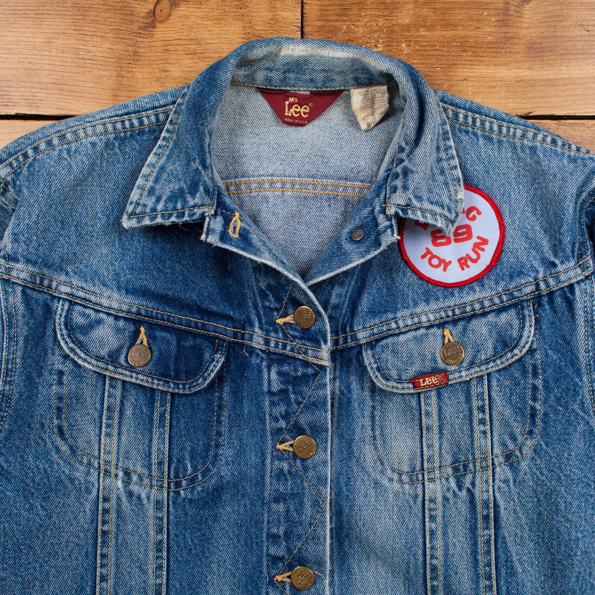 Vintage Lee Denim Jacket L USA Made 80s Stonewash Trucker