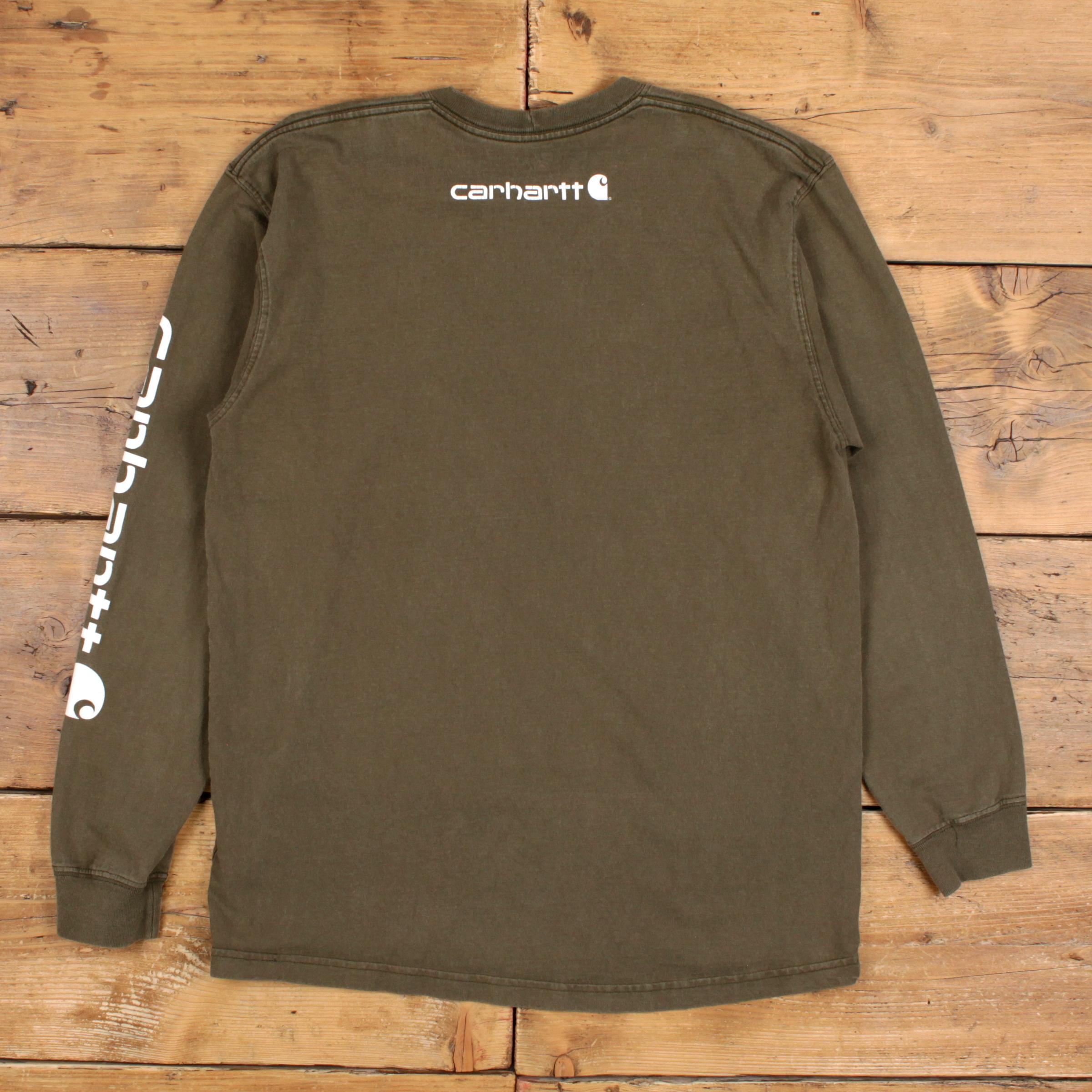 Vintage Carhartt T-shirt M Mens 00s Long Sleeve Green Logo 