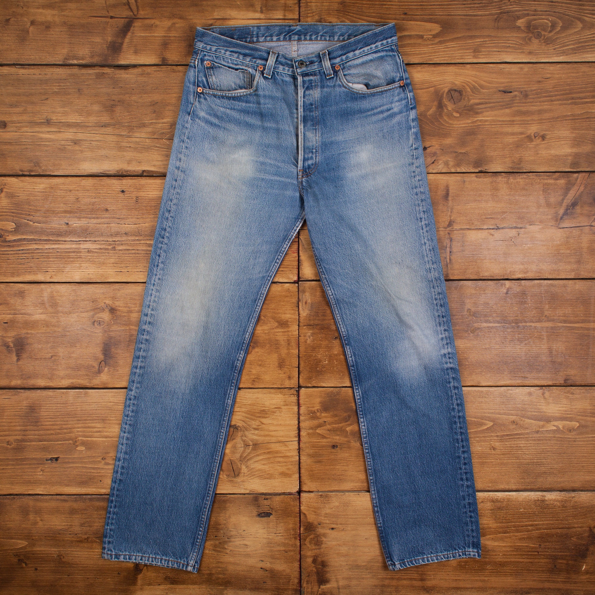 LEVI’S / 90's 501xx USA denim pants Calça Jeans Levi's® 501® 90's Western Chaps Lavagem Média