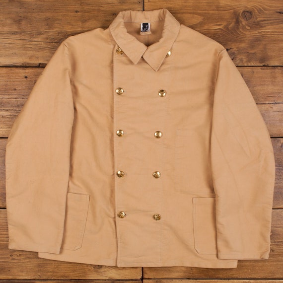 Vintage French Workwear Jacket L Double Breasted Twill Utility