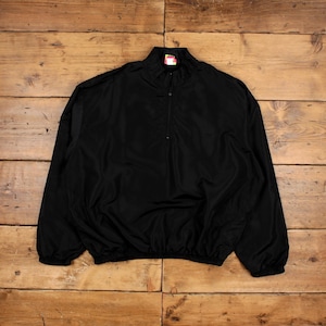 Vintage Surf Style Windbreaker Jacket XL 80s Pullover 1/4 Zip USA Made Black