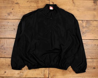 Chaqueta cortavientos estilo surf vintage XL, años 80, con cremallera de 1/4, fabricada en EE. UU., color negro