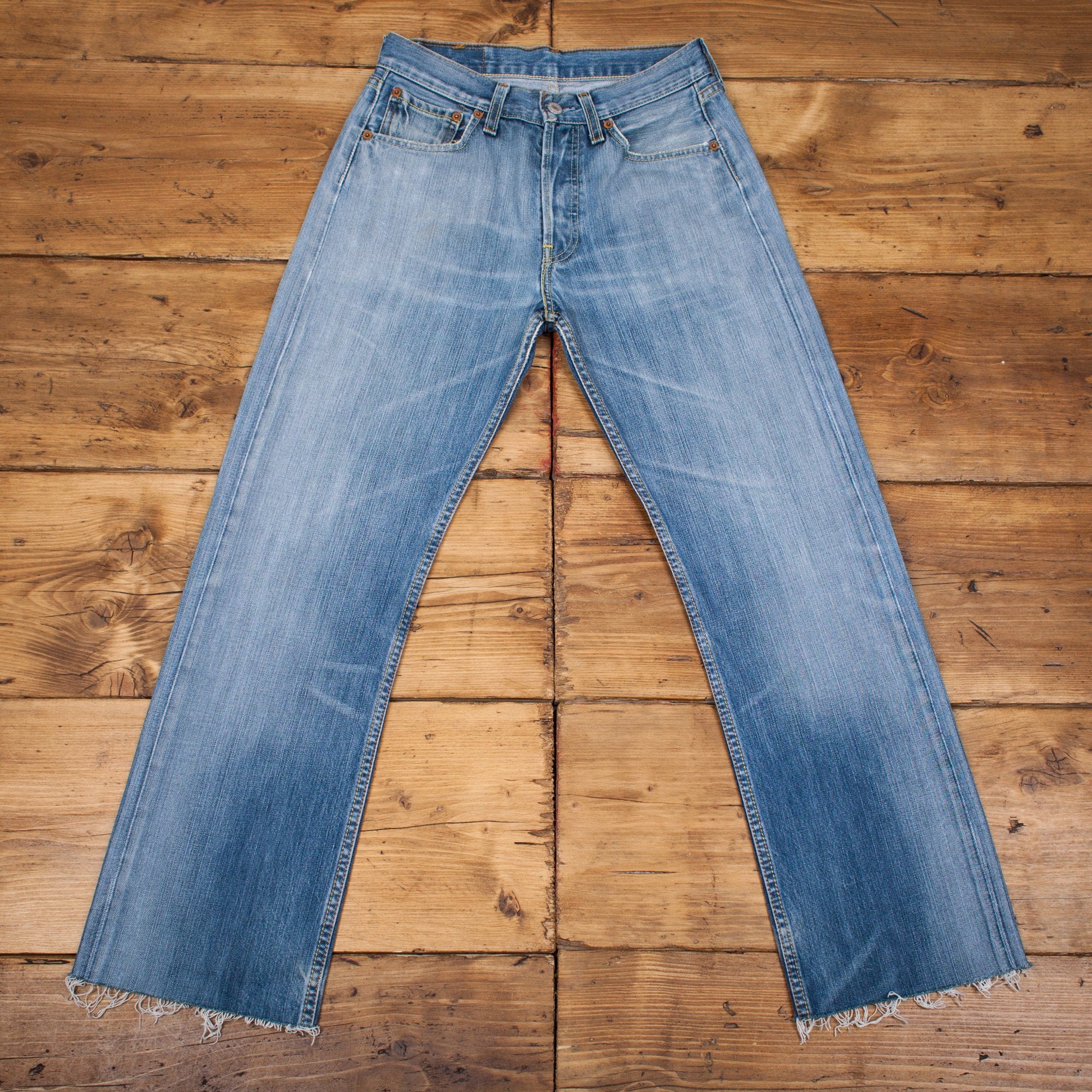 Vintage Levis Levi 501 Faded Mid Blue Raw Hem Denim Jeans 27 x | Etsy