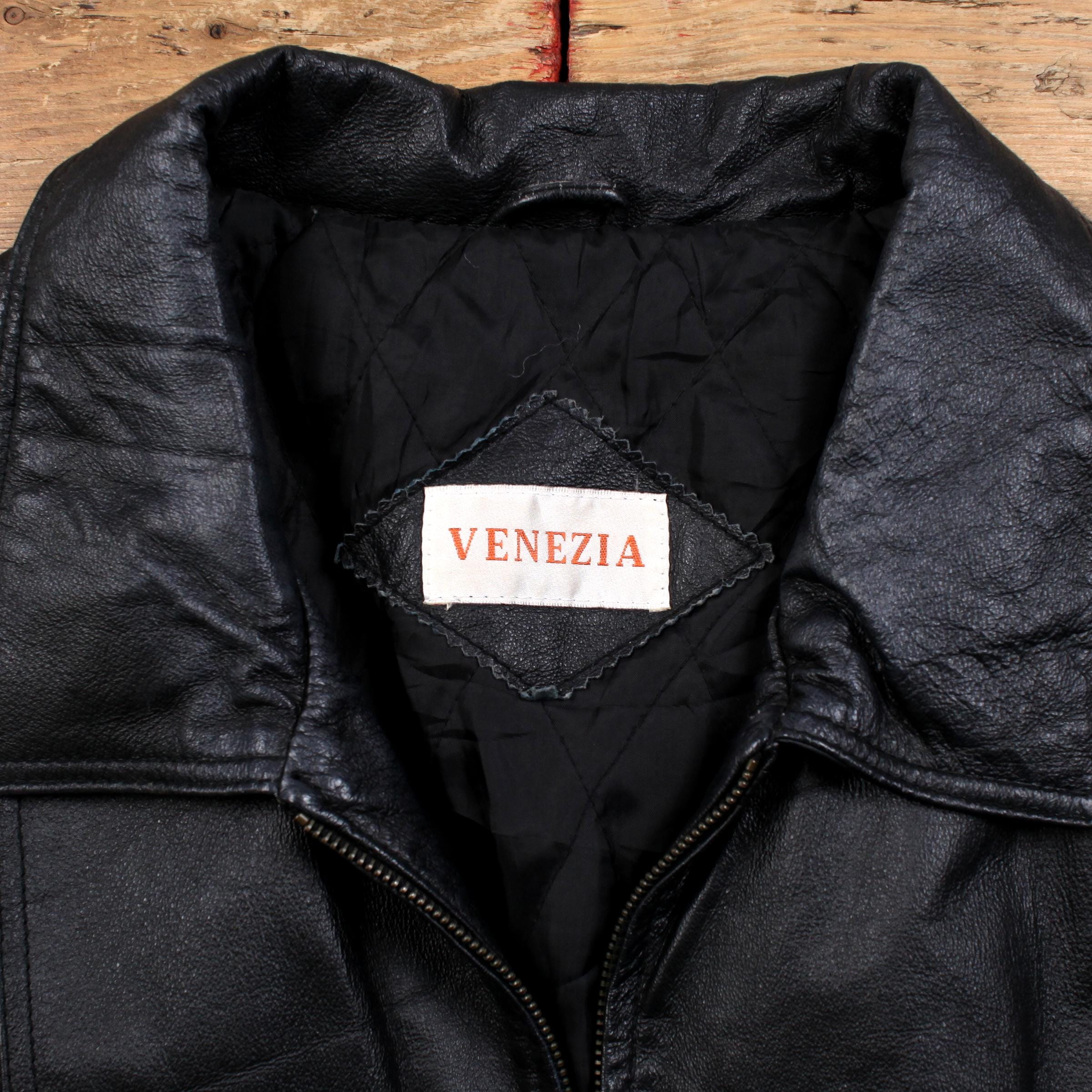 Vintage Venezia Leather Jacket XL 90s Over Coat Black - Etsy