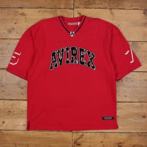 Vintage Avirex T-shirt 2XL Mens 00s V-neck Jersey Red Streetwear Y2k Hip Hop image 1
