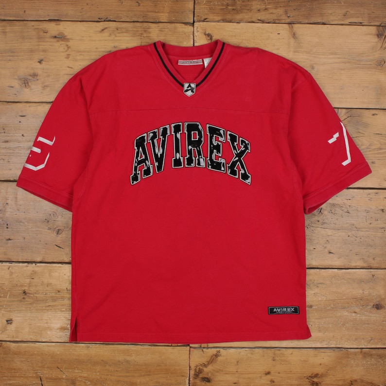 Vintage Avirex T-shirt 2XL Mens 00s V-neck Jersey Red Streetwear Y2k Hip Hop image 1