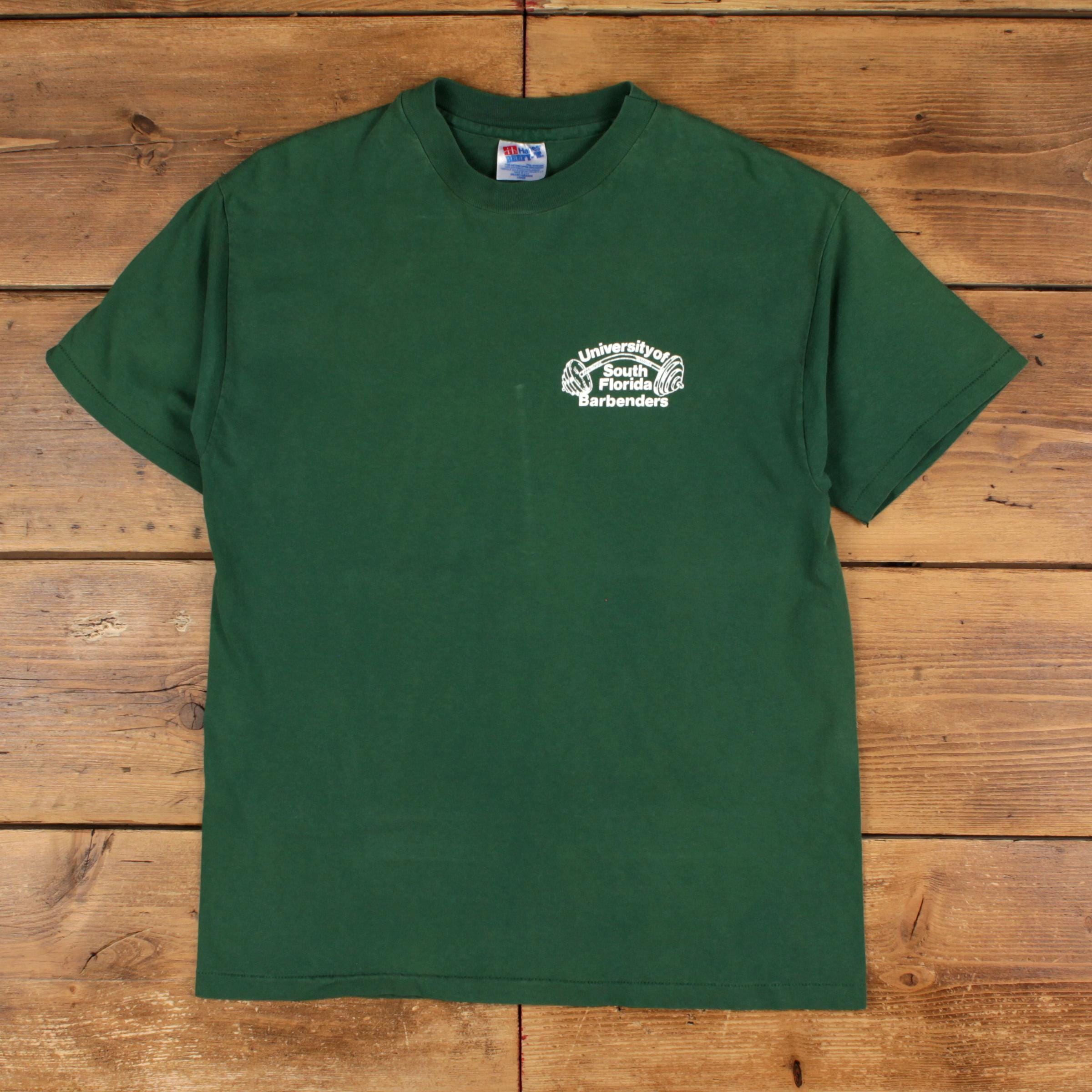 Vintage Hanes T-shirt L Mens Green 90s USF Barbenders Gym Single