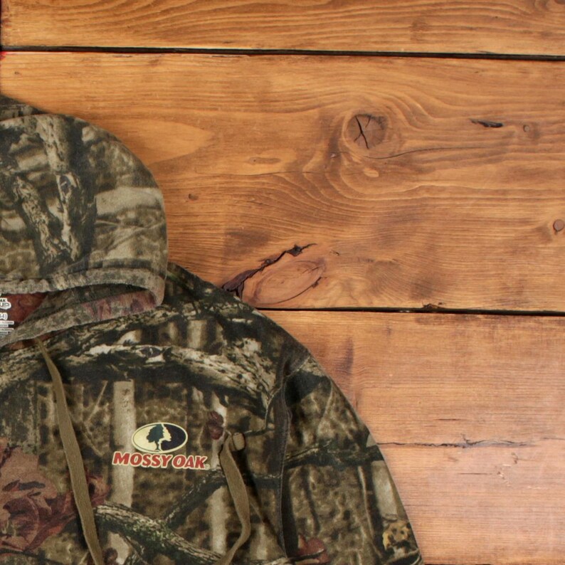 Felpa con cappuccio Mossy Oak taglia L da uomo, con logo mimetico, ideale per attività all'aperto e caccia, colore marrone. immagine 5