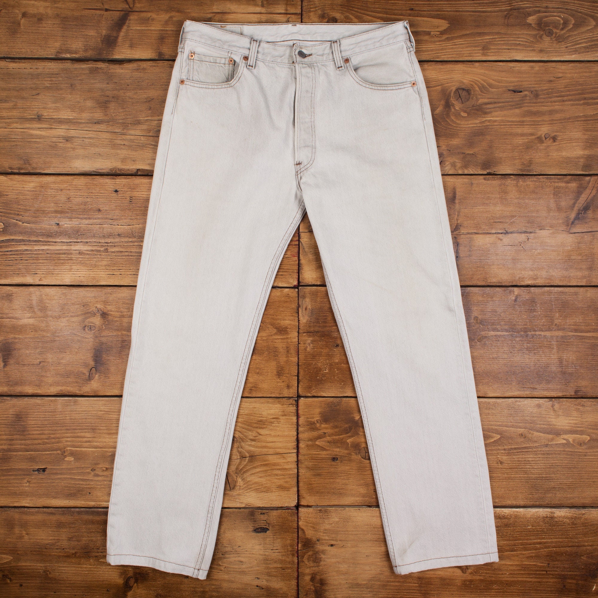 Vintage Levis 501 Jeans 35 X 32 USA Made 90s Straight Light Grey