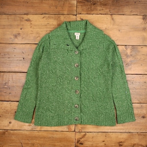Vintage L.L. Bean Strickjacke XL Zopfmuster Damen Kragen Grün