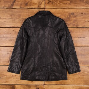 Vintage Adler Leather Jacket L Mob Blazer Car Coat Black Womens Button image 2