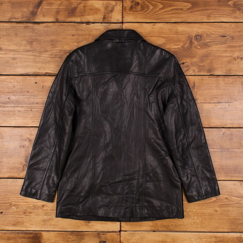 Vintage Adler Leather Jacket L Mob Blazer Car Coat Black Womens Button image 2