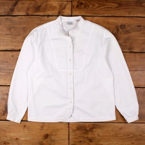 Vintage L.L. Bean Shirt M Womens Button 90s Cotton Grandad Collar Bib White
