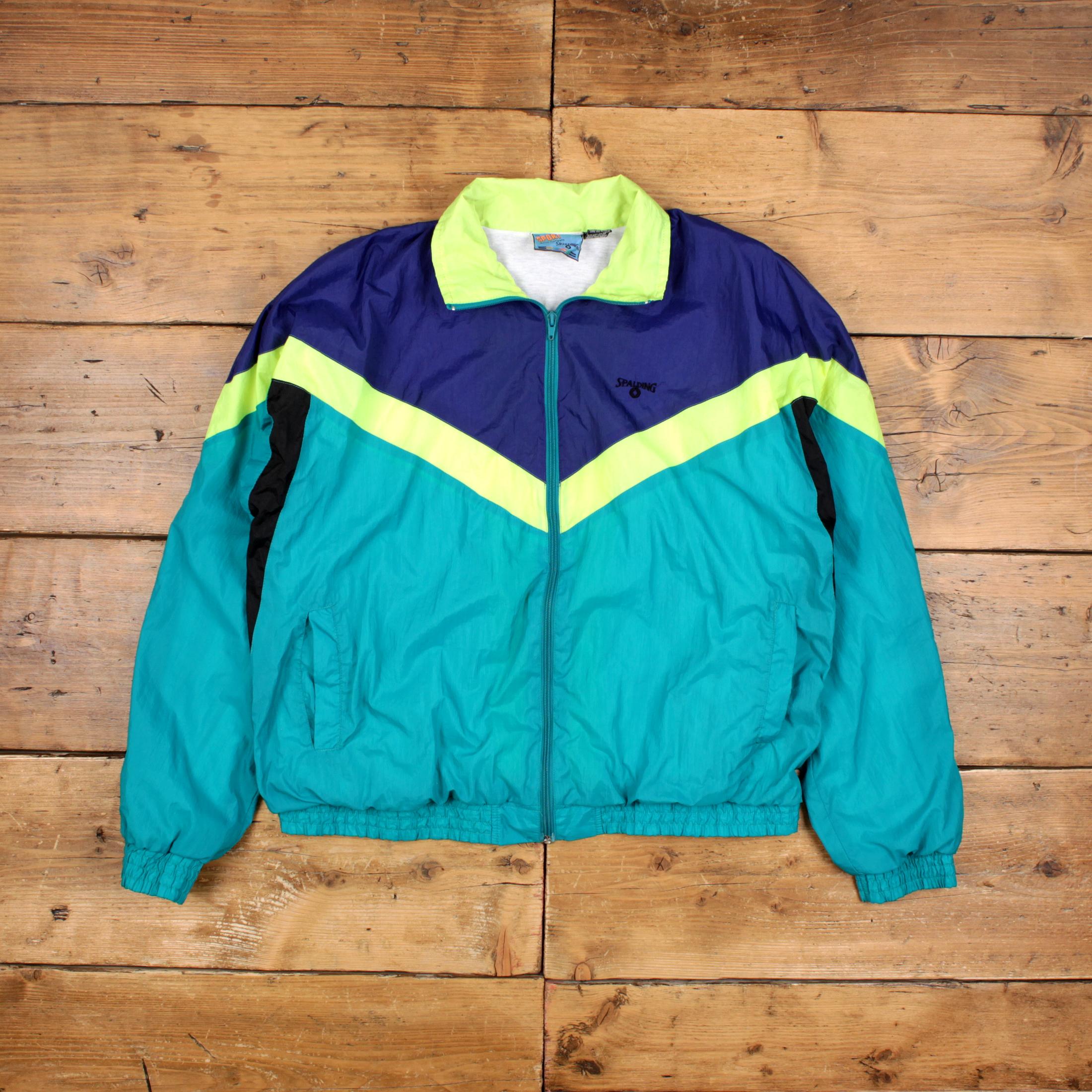 Vintage Spalding Windbreaker Jacket XL 80s Geometric Blue - Etsy