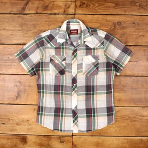 Vintage Wrangler westernshirt Snap L jaren 90 geruit heren korte mouw grijs geruit