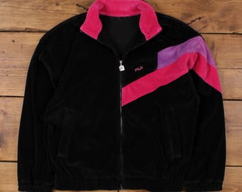 Chaqueta deportiva vintage Fila de terciopelo a rayas negras para mujer