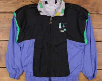 Vintage Le Coq Sportif Windbreaker Jacket S 80s Colour Block Black