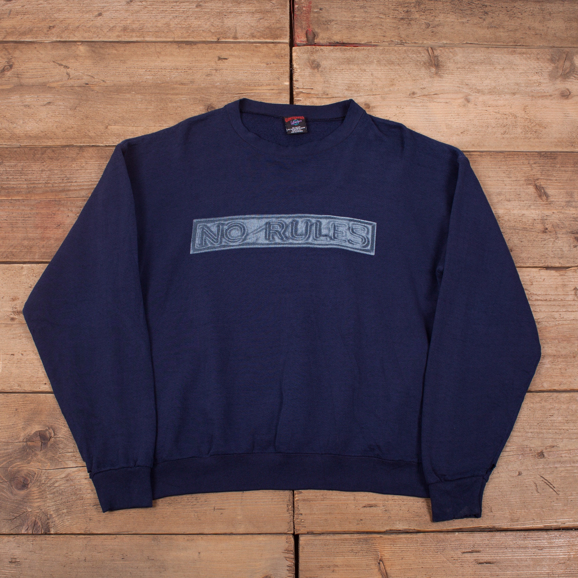 Image of Mens Vintage 90S Navy Blue No Rules Graphic Sweatshirt Usa Made Large 44" R19343