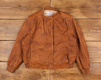 Vintage Mid Western Leather Jacket L 80s Tan USA Made Brown Zip