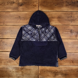 Vintage St John&#39;s Bay Outdoor Jacket L Deep Pile Fleece Check Blue