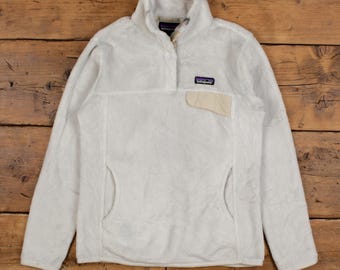 Giacca Patagonia Snap T M da donna, felpa bianca anni '00 con logo, da escursionismo all'aperto