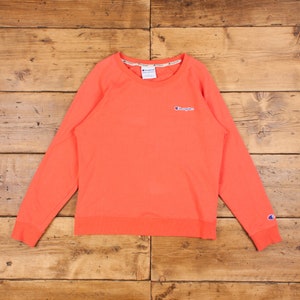 Vintage Champion Logo Sweatshirt L Slim Pink Embroidered Roundneck Pullover