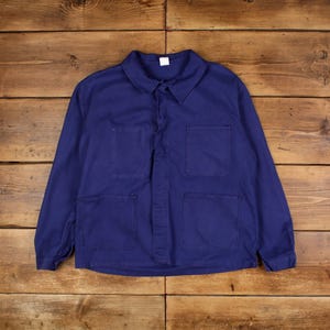 Vintage French Workwear Jacket XL Blue Button Chore Utility Cotton