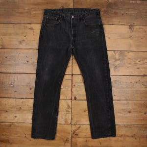 Levis 501 jeans 38 x 34 zwart, normaal, rechte, vervaagde stonewash-denim met rode tabs