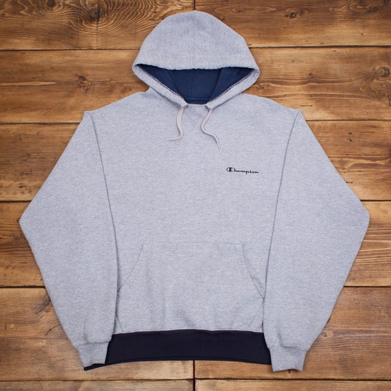 Vintage Champion Logo Hoodie L 90s Drawstring Grey Sweatshirt - Etsy