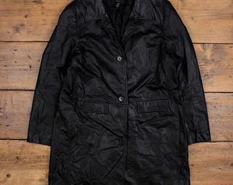 Vintage Black Textured Leather Car Coat, Women's M - Etsy
