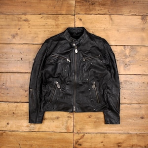 Veste en cuir Victory vintage L motard moto noir femme
