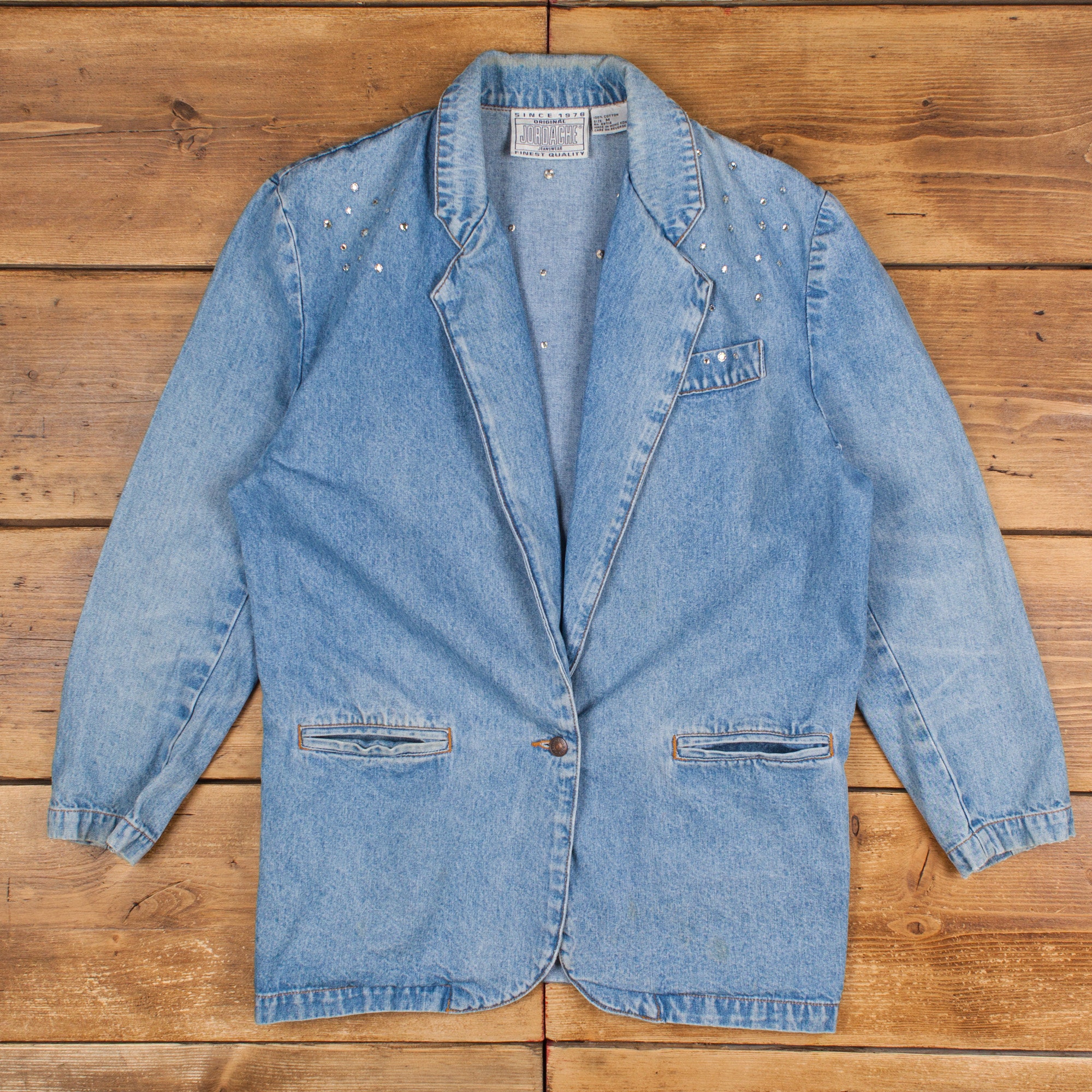 Vintage Jordache Denim Blazer Jacket M Diamond Blue Womens